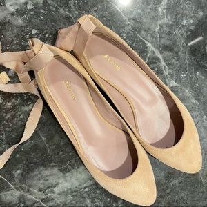 AERIN womens pointed ballet flats with lace up on ankle